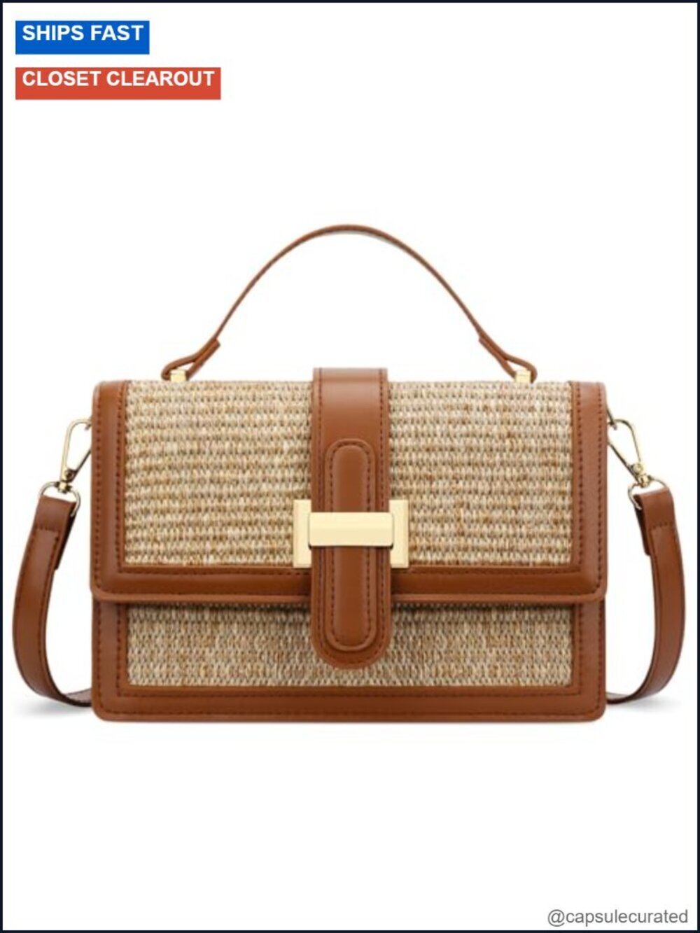 Straw Crossbody Bag for Women | Top Handle Purse | Adjustable Shoulder Strap |